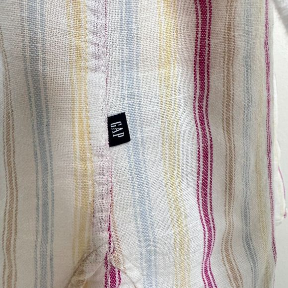 Gap Women Linen Blend Button Down Shirt Boyfriend Blouse Sz M Multicolor Stripes - Picture 6 of 14